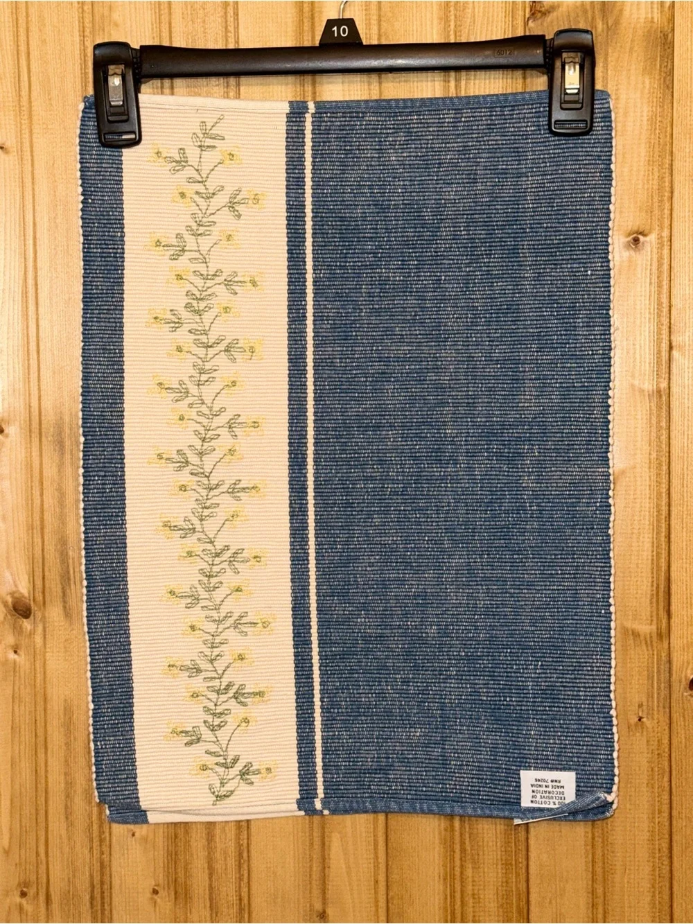 Set of 4 Park Designs Blue Ribbed Placemats Yellow Floral Panel RN70244